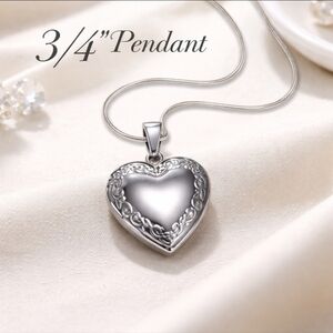 925 Silver Chain Necklace W/ Vine Heart Locket Women's Valentines Birthday Gift